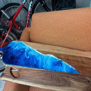 Handmade Wooden Charcuterie Board with Blue Resin Art